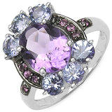 4.04 Carat Genuine Amethyst & Tanzanite .925 Sterling Silver Ring