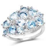 4.17 Carat Genuine Blue Topaz and White Topaz .925 Sterling Silver Ring