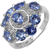 2.22 Carat Genuine Tanzanite & White Diamond .925 Sterling Silver Ring