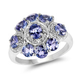 2.21 Carat Genuine Tanzanite & White Topaz .925 Sterling Silver Ring