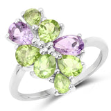 2.26 Carat Genuine Amethyst & Peridot .925 Sterling Silver Ring