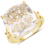 10.66 Carat Genuine Crystal Quartz and White Diamond .925 Sterling Silver Ring