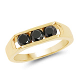 14K Yellow Gold Plated 0.99 Carat Genuine Black Diamond .925 Sterling Silver Ring