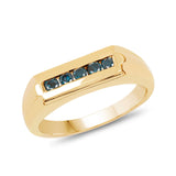 14K Yellow Gold Plated 0.25 carat Genuine Blue Diamond .925 Sterling Silver Ring for women