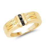 14K Yellow Gold Plated 0.24 Carat Genuine Black Diamond .925 Sterling Silver Ring