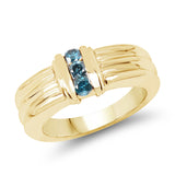 14K Yellow Gold Plated 0.24 Carat Genuine Blue Diamond .925 Sterling Silver Ring