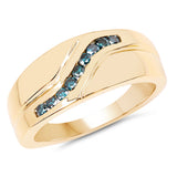 14K Yellow Gold Plated 0.27 Carat Genuine Blue Diamond .925 Sterling Silver Ring