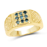 14K Yellow Gold Plated 0.36 Carat Genuine Blue Diamond .925 Sterling Silver Ring