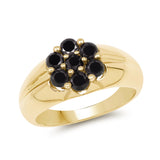 14K Yellow Gold Plated 0.91 Carat Genuine Black Diamond .925 Sterling Silver Ring