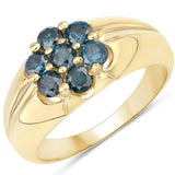 14K Yellow Gold Plated 0.98 ct. Genuine Blue Diamond .925 Sterling Silver Ring