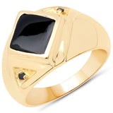 14K Yellow Gold Plated 2.03 ct Genuine Black Onyx and Black Diamond .925 Sterling Silver Ring