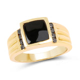 2.16 Carat Genuine Black Onyx and Black Diamond .925 Sterling Silver Ring