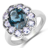 4.60 Carat Genuine London Blue Topaz and Tanzanite .925 Sterling Silver Ring