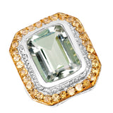 7.96 Carat Genuine Green Amethyst and Citrine .925 Sterling Silver Ring