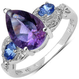 1.72 Carat Genuine Amethyst , Tanzanite & White Topaz .925 Sterling Silver Ring