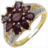 14K Yellow Gold Plated 2.02 Carat Genuine Garnet .925 Sterling Silver Ring