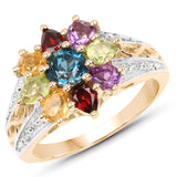 14K Yellow Gold Plated 1.90 Carat Genuine Multi Stone .925 Sterling Silver Ring