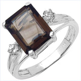 3.17 Carat Genuine Smoky Quartz & White Topaz .925 Sterling Silver Ring