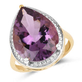 14K Yellow Gold Plated 9.60 Carat Genuine Amethyst .925 Sterling Silver Ring