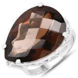 13.74 Carat Genuine Smoky Quartz .925 Sterling Silver Ring
