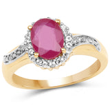 14K Yellow Gold Plated 1.90 Carat Glass Filled Ruby and White Topaz .925 Sterling Silver Ring