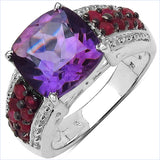 4.27 Carat Genuine Amethyst & Ruby .925 Sterling Silver Ring