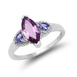 1.20 Carat Genuine Amethyst and Tanzanite .925 Sterling Silver Ring