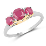 14K Yellow Gold Plated 1.50 Carat Genuine Glass Filled Ruby .925 Sterling Silver Ring