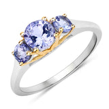 Two Tone Plated 1.07 Carat Genuine Tanzanite .925 Sterling Silver Ring
