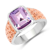 Two Tone Plated 2.65 Carat Genuine Amethyst .925 Sterling Silver Ring