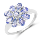 1.88 Carat Genuine Tanzanite and White Topaz .925 Sterling Silver Ring