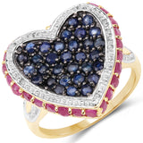 14K Yellow Gold Plated 1.77 Carat Genuine Ruby & Blue Sapphire .925 Sterling Silver Ring