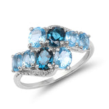 3.00 Carat Genuine London Blue Topaz & Swiss Blue Topaz .925 Sterling Silver Ring
