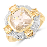 14K Yellow Gold Plated 4.07 ct. Genuine Golden Rutile and Citrine .925 Sterling Silver Ring