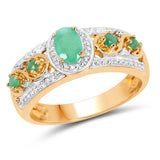 14K Yellow Gold Plated 0.54 Carat Genuine Emerald .925 Sterling Silver Ring