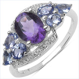 2.16 Carat Genuine Amethyst & Tanzanite .925 Sterling Silver Ring