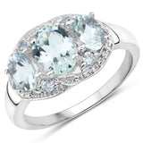 2.86 Carat Genuine Blue Topaz and White Topaz .925 Sterling Silver Ring