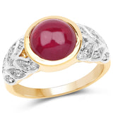 14K Yellow Gold Plated 5.11 Carat Glass Filled Ruby and White Topaz .925 Sterling Silver Ring