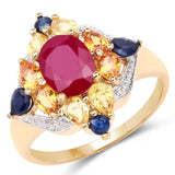 14K Yellow Gold Plated 3.76 Carat Genuine Multi Stone .925 Sterling Silver Ring