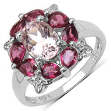 2.64 Carat Genuine Morganite & Rhodolite .925 Sterling Silver Ring