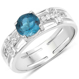 1.24 Carat Genuine London Blue Topaz and White Topaz .925 Sterling Silver Ring