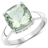 3.43 Carat Genuine Green Amethyst & White Topaz .925 Sterling Silver Ring