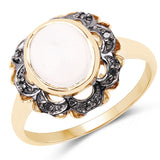 3.04 Carat Genuine White Moonstone and Black Diamond .925 Sterling Silver Ring