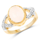14K Yellow Gold Plated 3.06 Carat Genuine Moonstone & White Topaz .925 Sterling Silver Ring