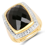 14K Yellow Gold Plated 11.00 Carat Genuine Black Onyx .925 Sterling Silver Ring