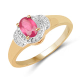 14K Yellow Gold Plated 0.49 Carat Genuine Glass Filled Ruby .925 Sterling Silver Ring