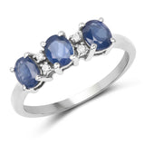 1.17 Carat Genuine Blue Sapphire & White Diamond .925 Sterling Silver Ring
