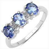 1.03 Carat Genuine Tanzanite & White Diamond .925 Sterling Silver Ring