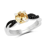 1.55 Carat Genuine Citrine and Black Spinel .925 Sterling Silver Ring