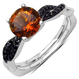 1.55 Carat Genuine Citrine & Black Spinel .925 Sterling Silver Ring